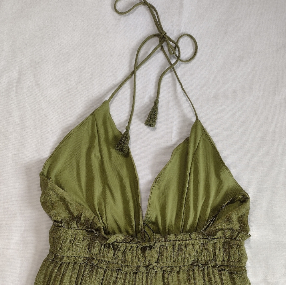 Fashion Nova Gianna Gauze Wide Leg Halter Jumpsuit Olive Green Size XL - Picture 5 of 16